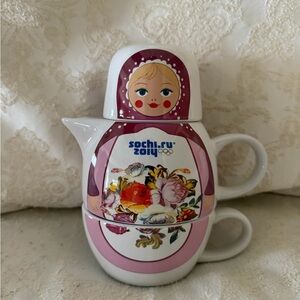 Rare Sochi 2014 Matryoshka Tea Set | Teapot + Cup | Russian Nesting Doll NIB